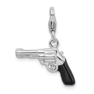925 Sterling Silver Polished 3-D Enameled Pistol Bracelet Charm Lobster Clasp